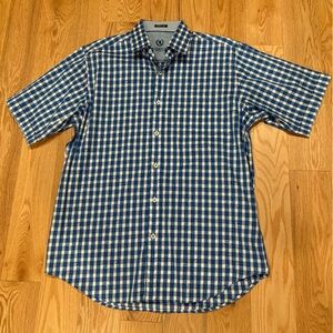 Brunello Cucinelli Blue and White Checkered Button-Up Shirt